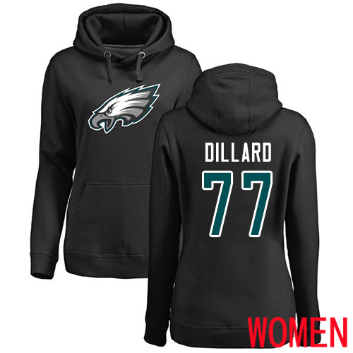 Women Philadelphia Eagles #77 Andre Dillard Black Name and Number Logo NFL Pullover Hoodie Sweatshirts->nfl t-shirts->Sports Accessory